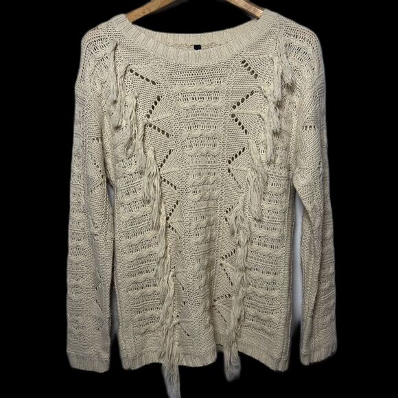 Womens S casual open Knit Tan Sweater Boho Hippie - Picture 2 of 8